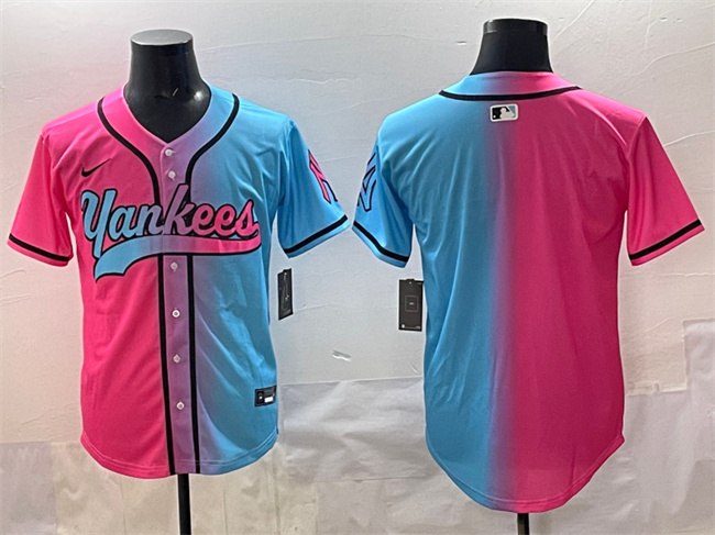 Men's New York Yankees Blank Pink/Blue Limited Stitched Baseball Jersey Men's New York Yankees Blank Pink/Blue Limited Stitched Baseball Jersey